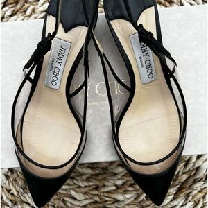 Jimmy Choo Erin Black Leather Slingback Sandals Pointed Toe